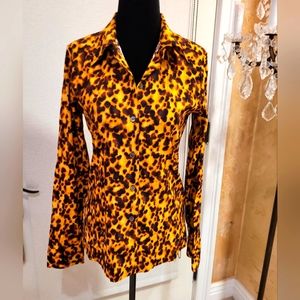 VINTAGE NICOLE MILLER, Vibrant Leoaprd Silk Button Down Blouse. Size 6